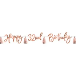 Rose Gold Custom Age Birthday Banner with Tassels | 1ct