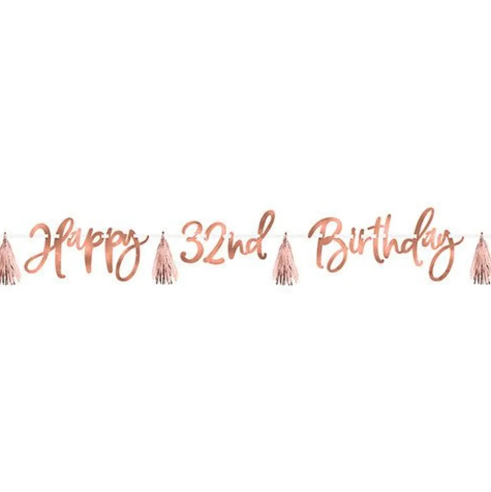 Rose Gold Custom Age Birthday Banner with Tassels | 1ct