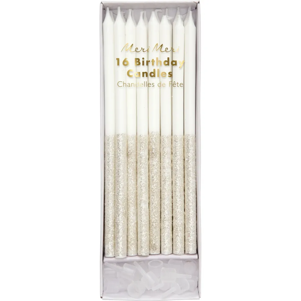 Silver Glitter Dipped Candles | 16ct