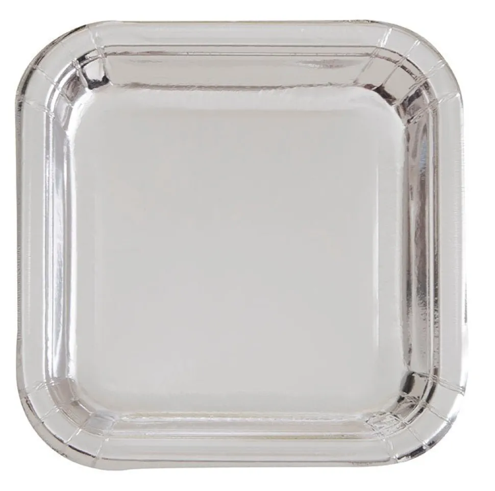 Silver Foil Square Paper Plates 9in | 8ct