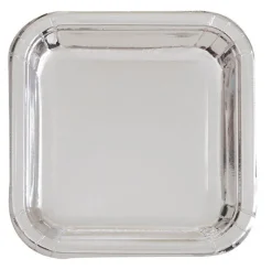 Silver Foil Square Paper Plate 7in | 8ct