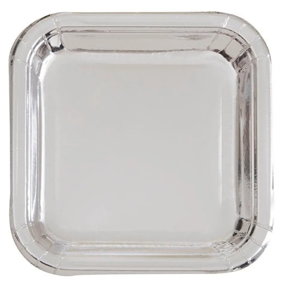 Silver Foil Square Paper Plate 7in | 8ct