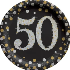Sparkling Celebration "50" Round Plates, 7" | 8 ct
