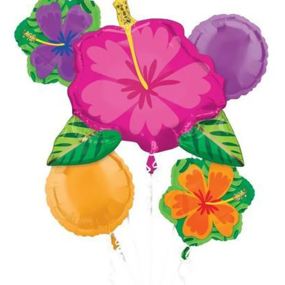 Summer Hibiscus Mylar Balloon Bouquet | 5 pcs