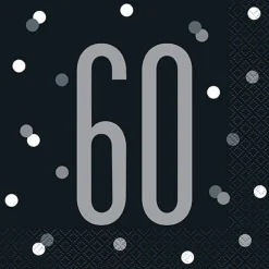 60th Birthday Black Lunch Napkins | 16ct