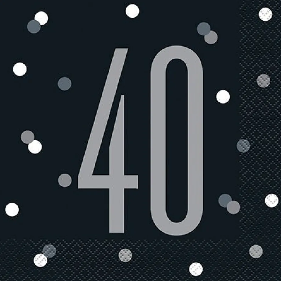 40th Birthday Black Lunch Napkins | 16ct