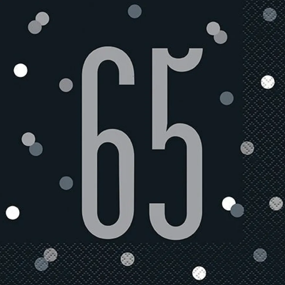 65th Birthday Black Lunch Napkins | 16ct