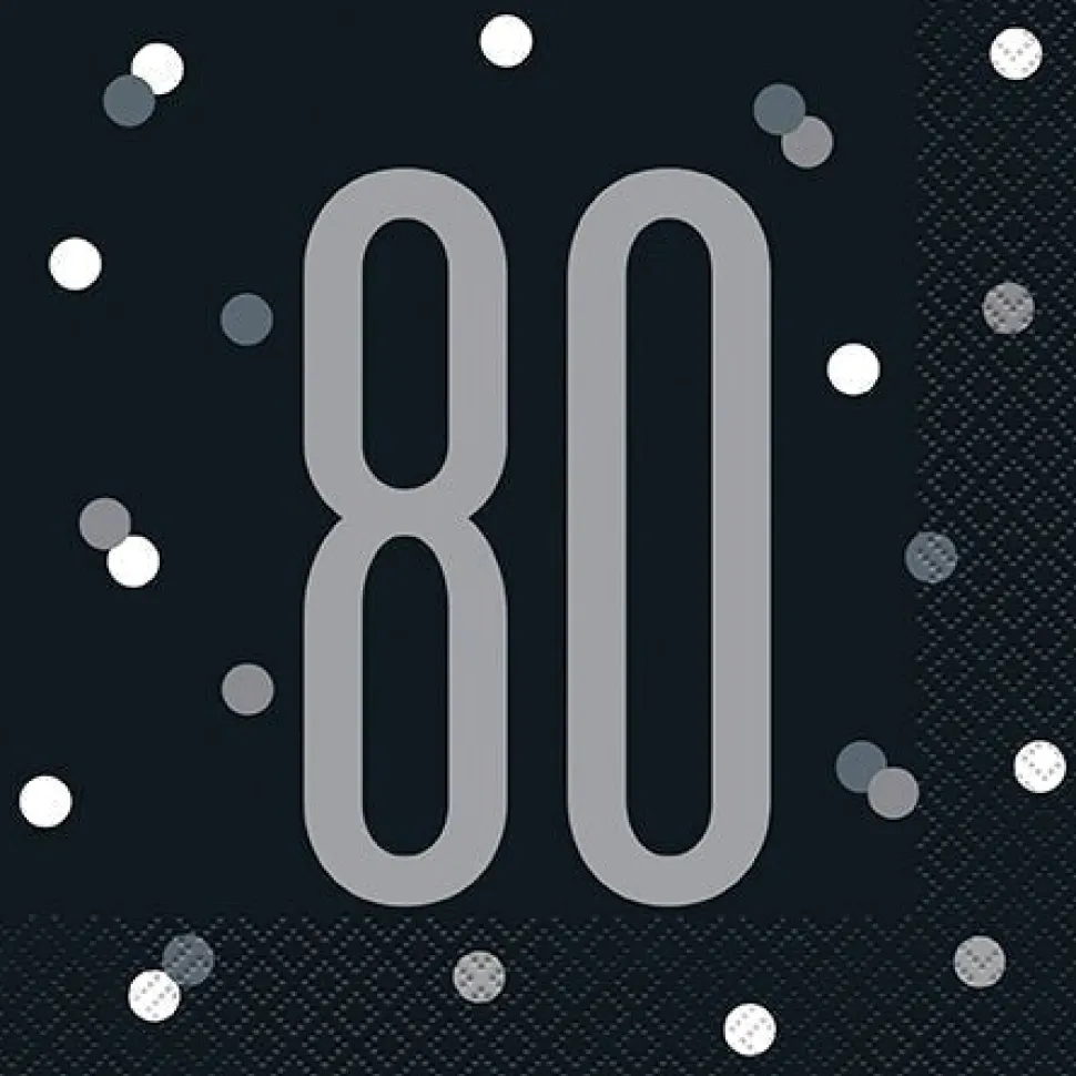 80th Birthday Black Lunch Napkins | 16ct