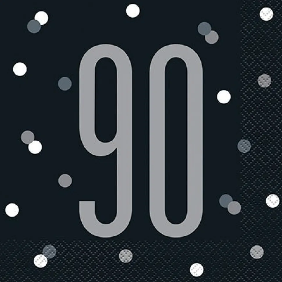 90th Birthday Black Lunch Napkins | 16ct