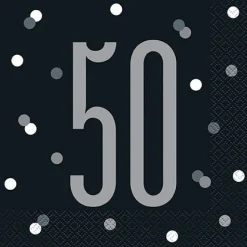 50th Birthday Black Lunch Napkins | 16ct