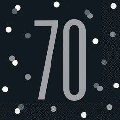 70th Birthday Black Lunch Napkins | 16ct
