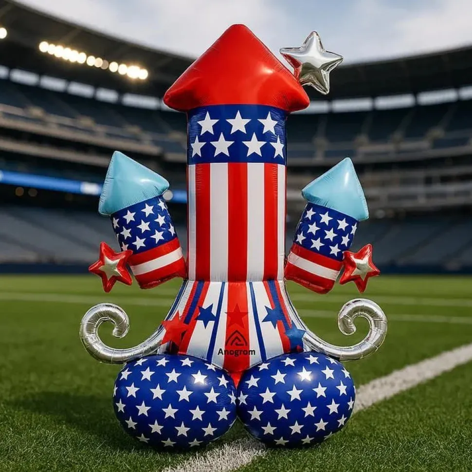 4th Of July Rockets Bursting in Air Airloonz Foil Balloon Uninflated 38" | 1 ct