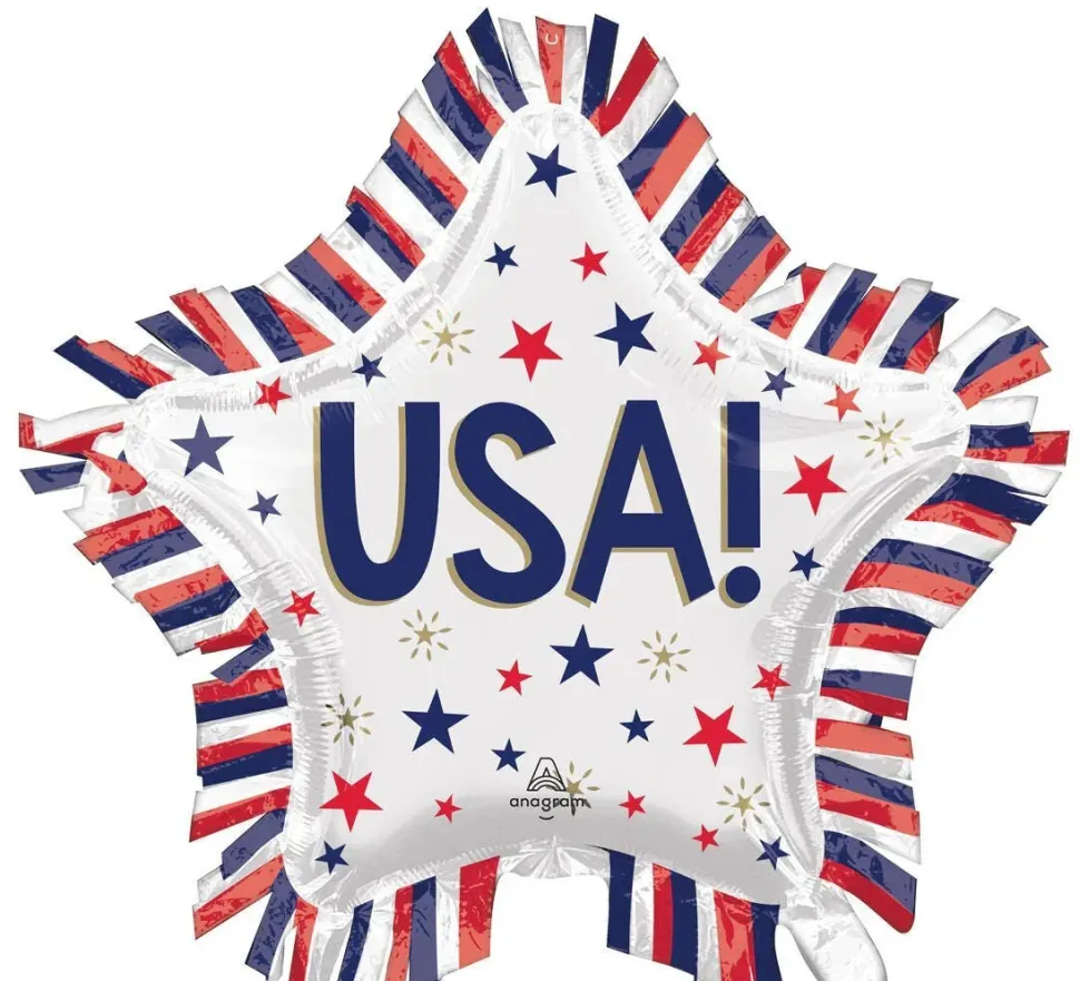 4th Of July USA Star Fringe SuperShape Mylar Balloon 28" | 1 ct